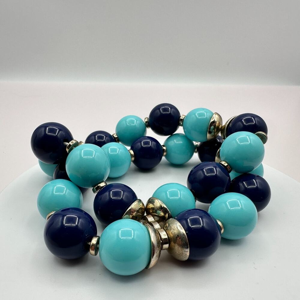 Vintage 80s Double Strand Beaded Stretch Bracelet Chunky Boho Statement Jewelry
